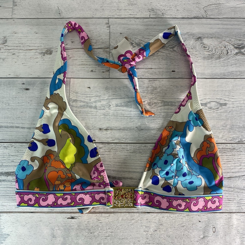 Trina Turk Bikini Set Womens Small Multicolor Halter Swim Beach Colorful Cali S